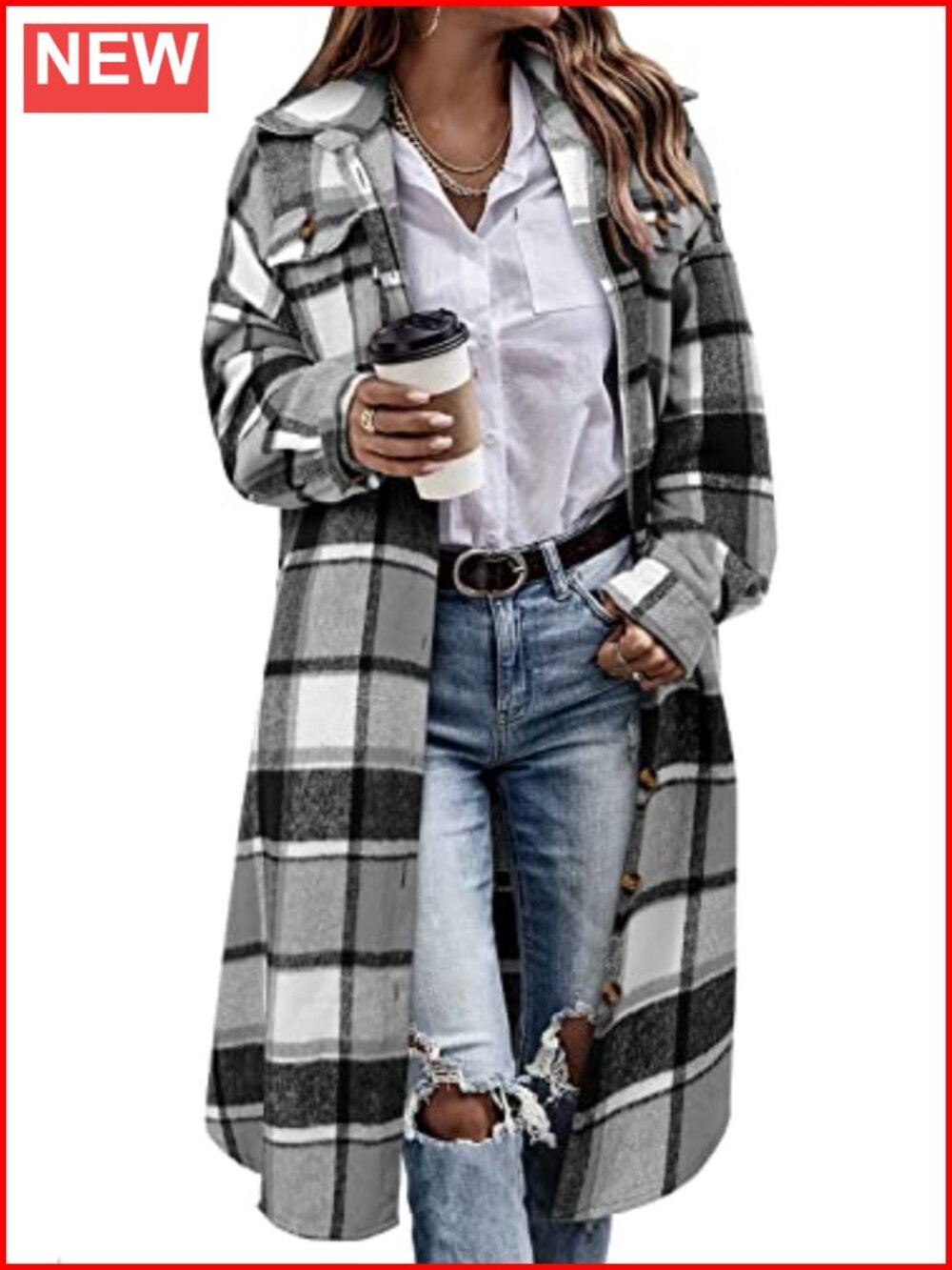 Womens Plaid Shacket Long Flannel Shirt Jacket Corduroy Coat Oversized